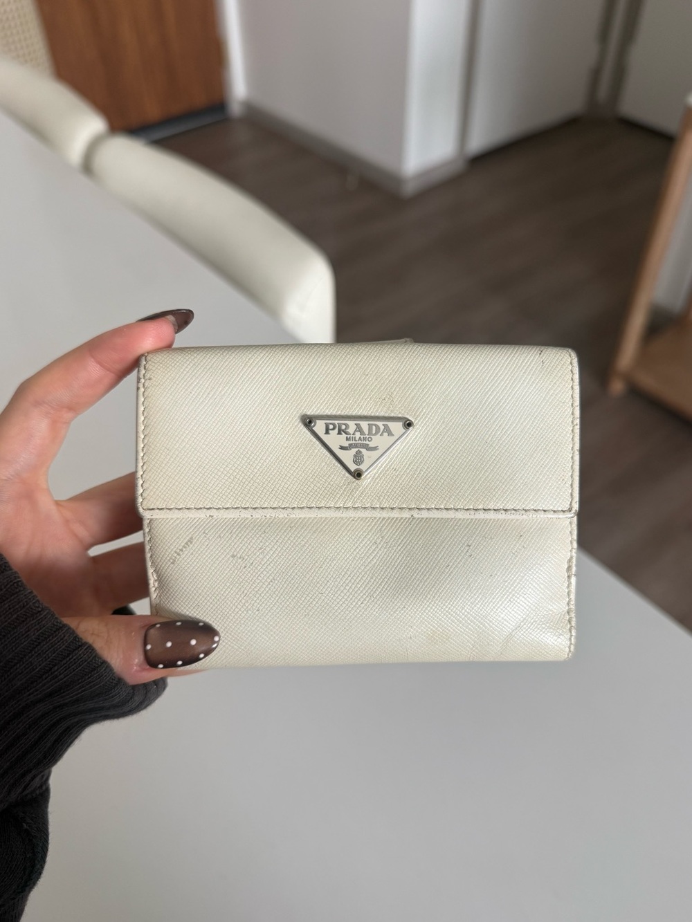 Authentic Prada White Leather Wallet